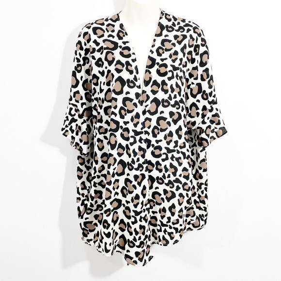 IVORY/BROWN LEOPARD PRINT KIMONO WITH RUFFLE SLEEVE - Picture 4 of 11